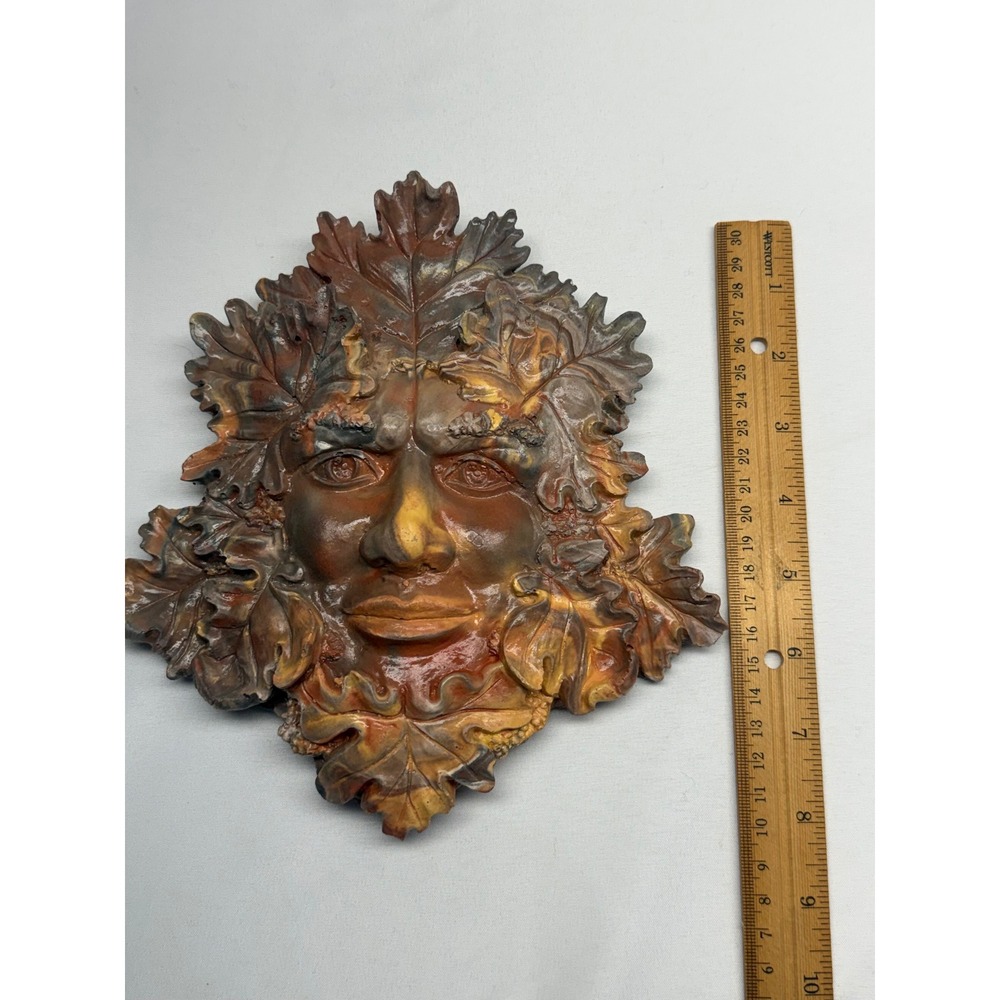 Handmade‎ Unique Wall Plaque Oak Leaf Face Sculpture Pagan Celtic Nature Decor - Picture 3 of 9